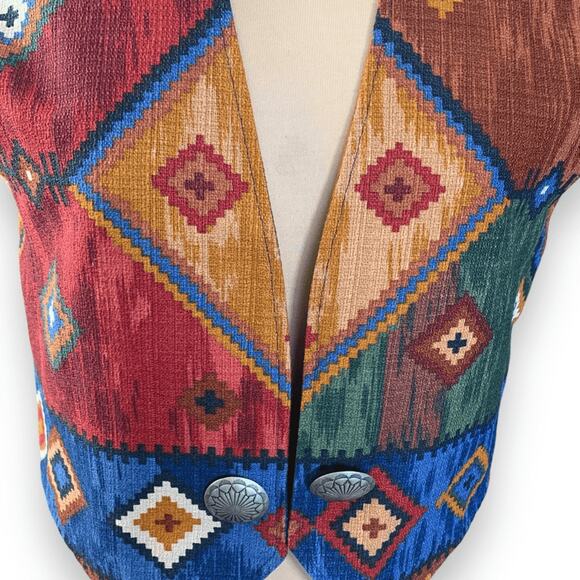 Vintage 90s Coldwater Creek Southwestern Tapestry Vest Concho Buttons Medium - Picture 3 of 10